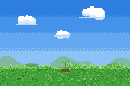 A pixel-art seedling sprouting from the soil under a blue sky.